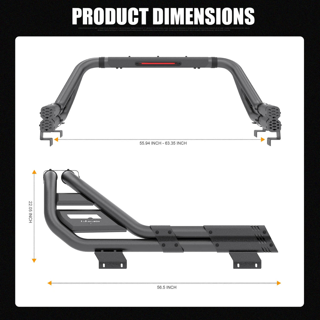 Adjustable Truck Bed Chase Rack Roll Bar Fit For 2005-2025 Toyota Tacoma