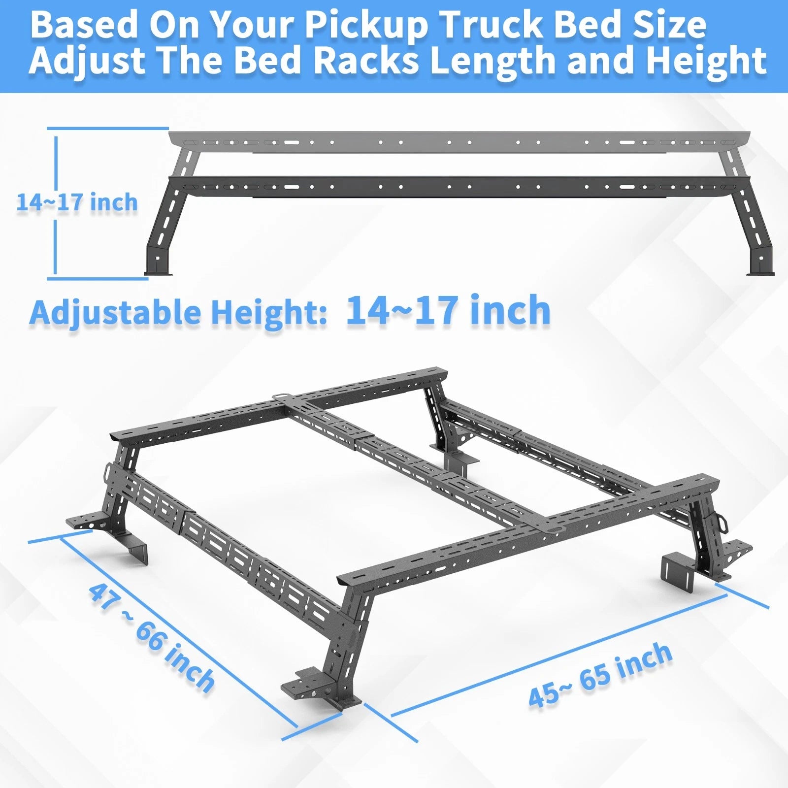 14''-17'' Overland Bed Rack Overland Cargo Carrier with 3 Crossbars Fit For Ram 1500/Gladiator/Tacoma