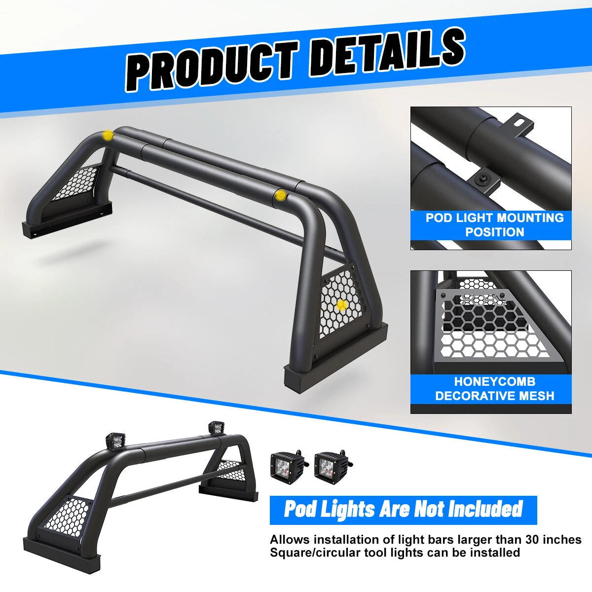 Adjustable Sport Bar Truck Bed Chase Rack Roll Bar Fit For 2005-2025 Toyota Tacoma