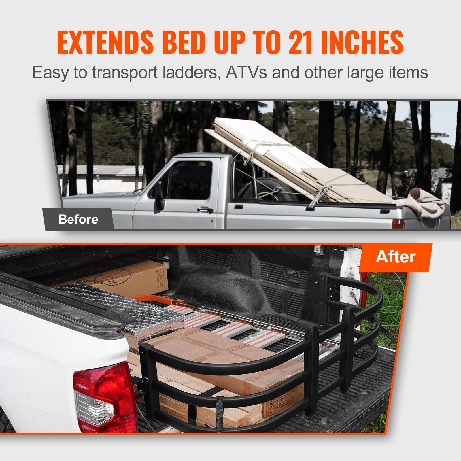 aluminum tailgate extender adding 21 inches loading space