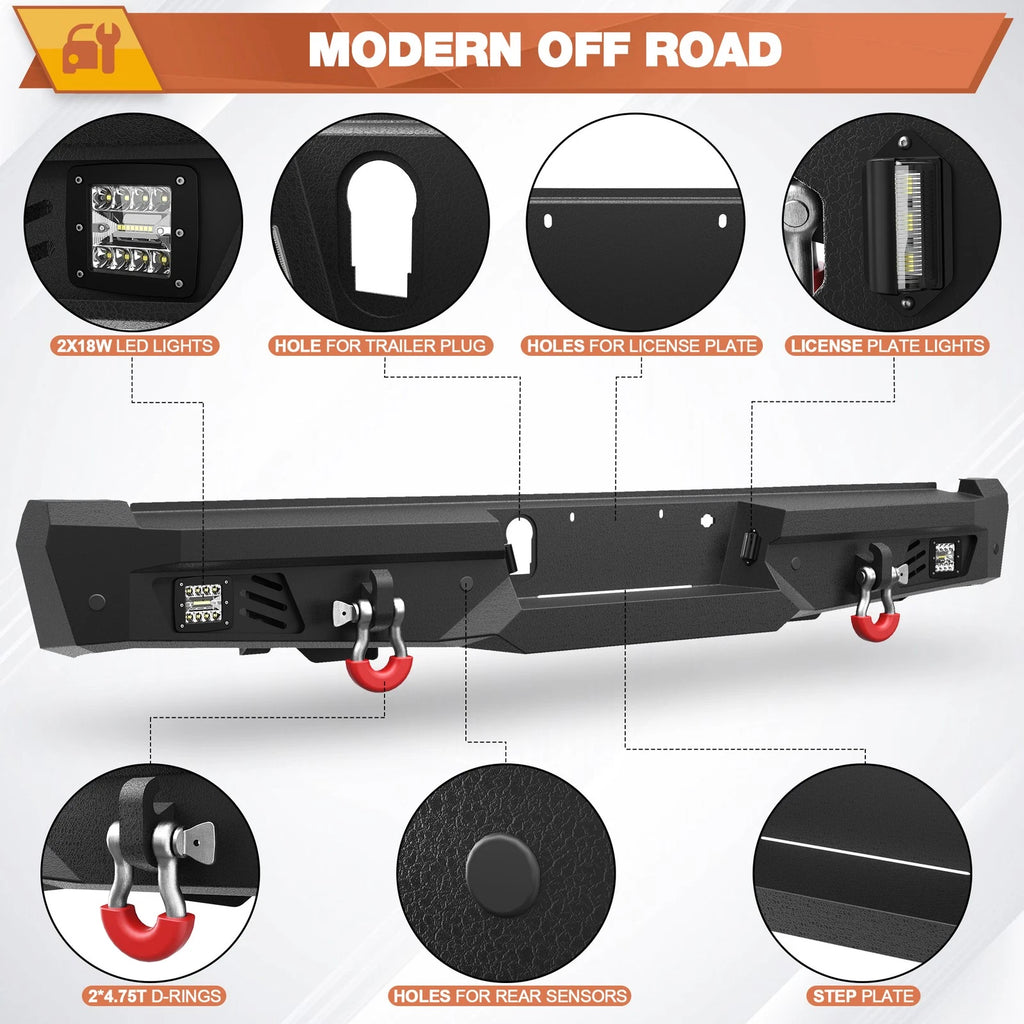 Rear Bumper w/Sensor Holes &LED Lights &D-rings For Ford F150 2015-2025 Off-Road