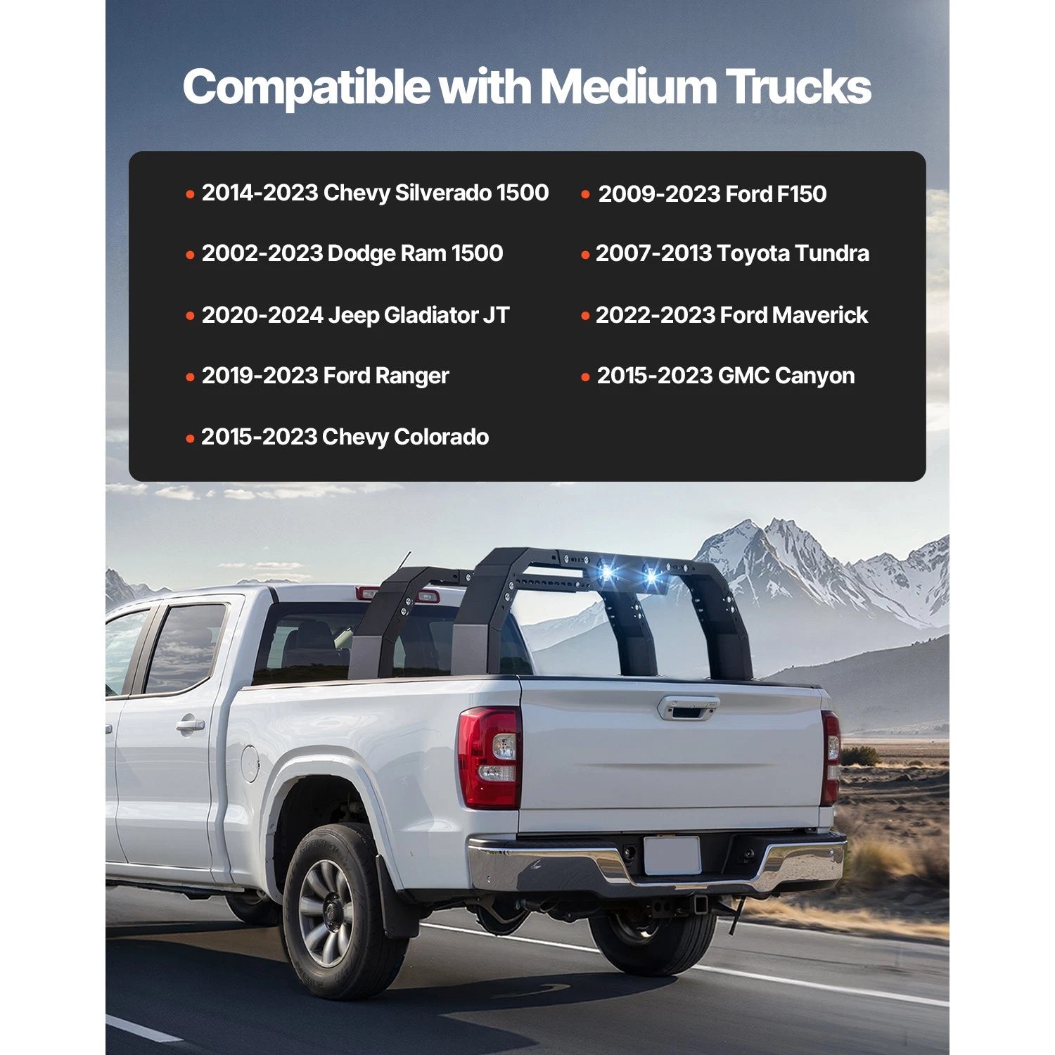 Overland Bed Rack Cargo Carrier with 2 LED Lights Fit For Ram 1500/Canyon/Silverado 1500/Tundra
