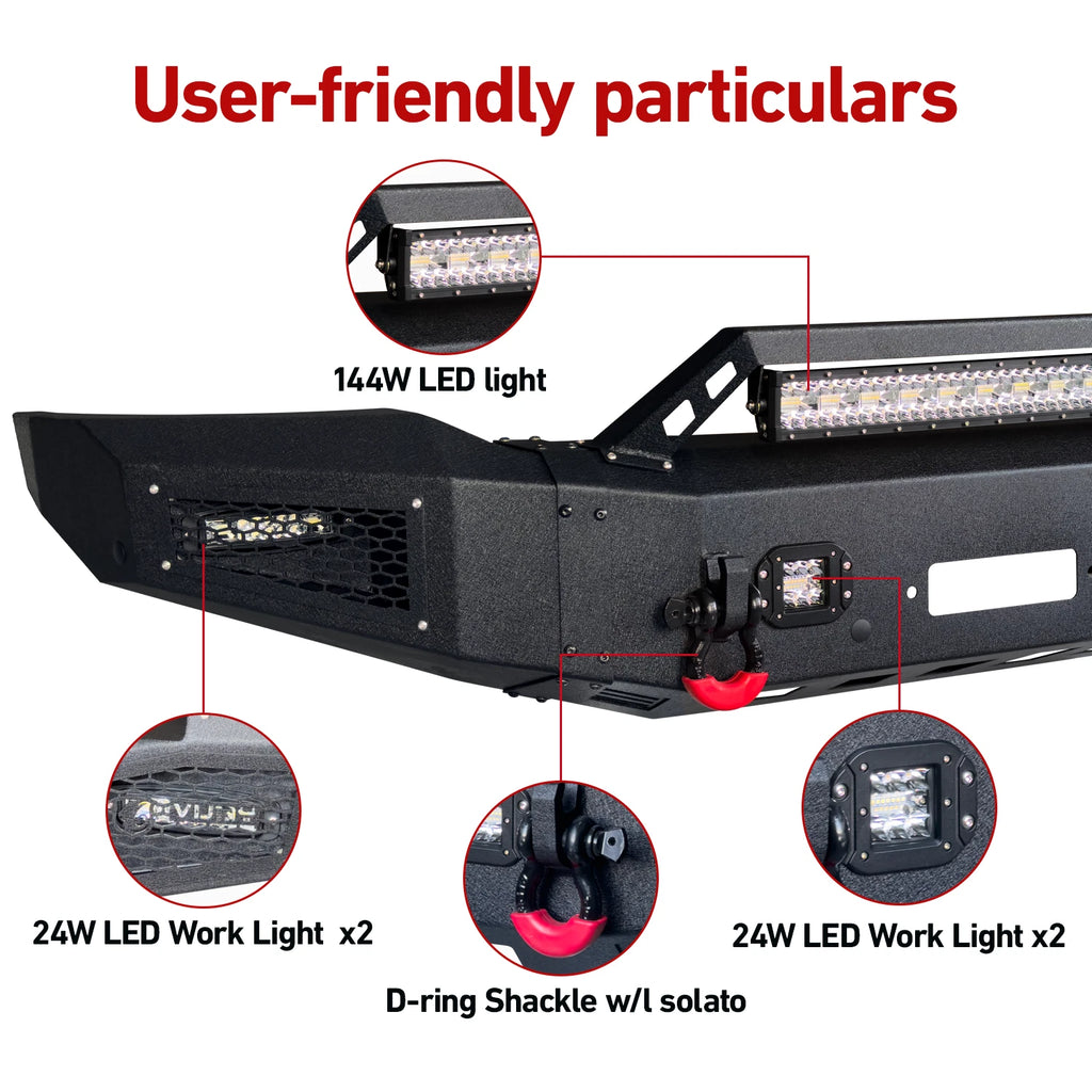 Front Off-Road Bumper With Winch Plate&LED Lights Fit For 2018-2020 Ford F150