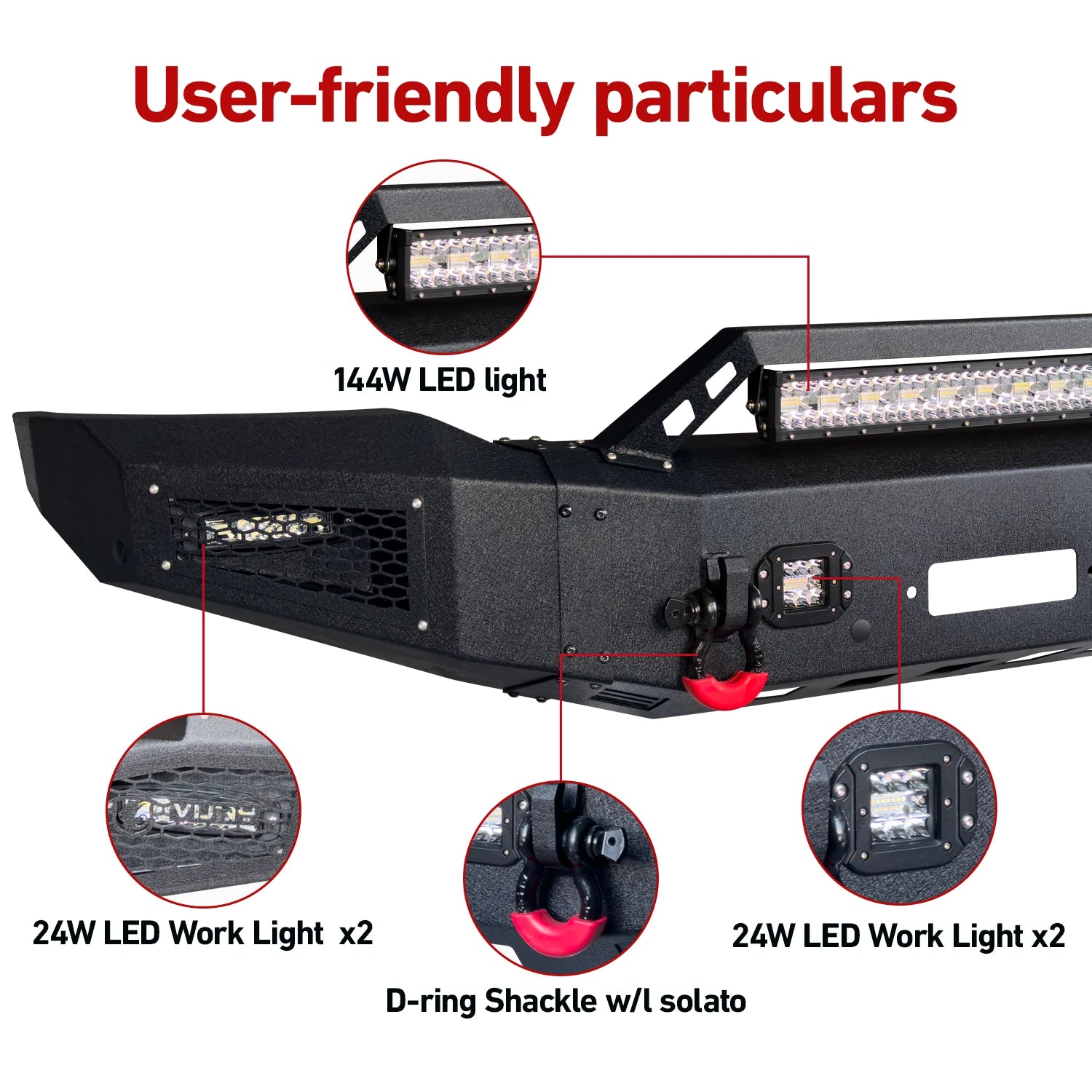 Front Off-Road Bumper With Winch Plate&LED Lights Fit For 2018-2020 Ford F150