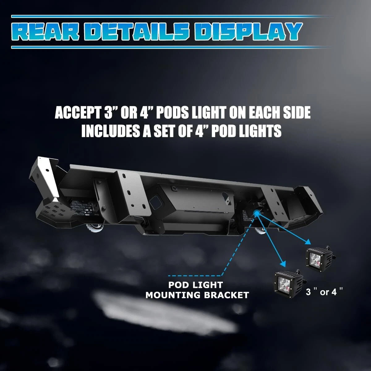 Off-Road Steel Rear Bumper Fit For 2015-2026 Ford F-150 w/2*4" LED Lights+2*D-Rings