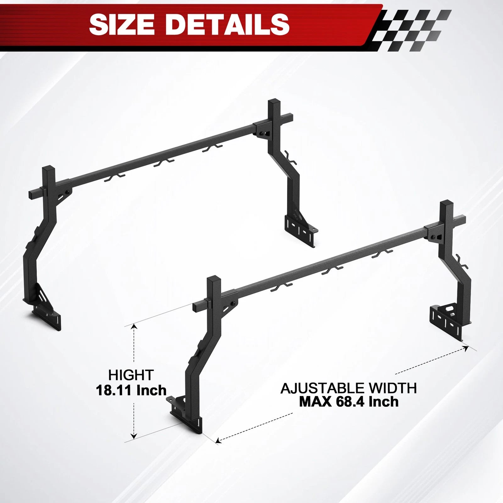 Adjustable Universal Truck Ladder Bed Rack Cargo Carrier Fit For Tundra/Tacoma/Ford/Ram/GMC