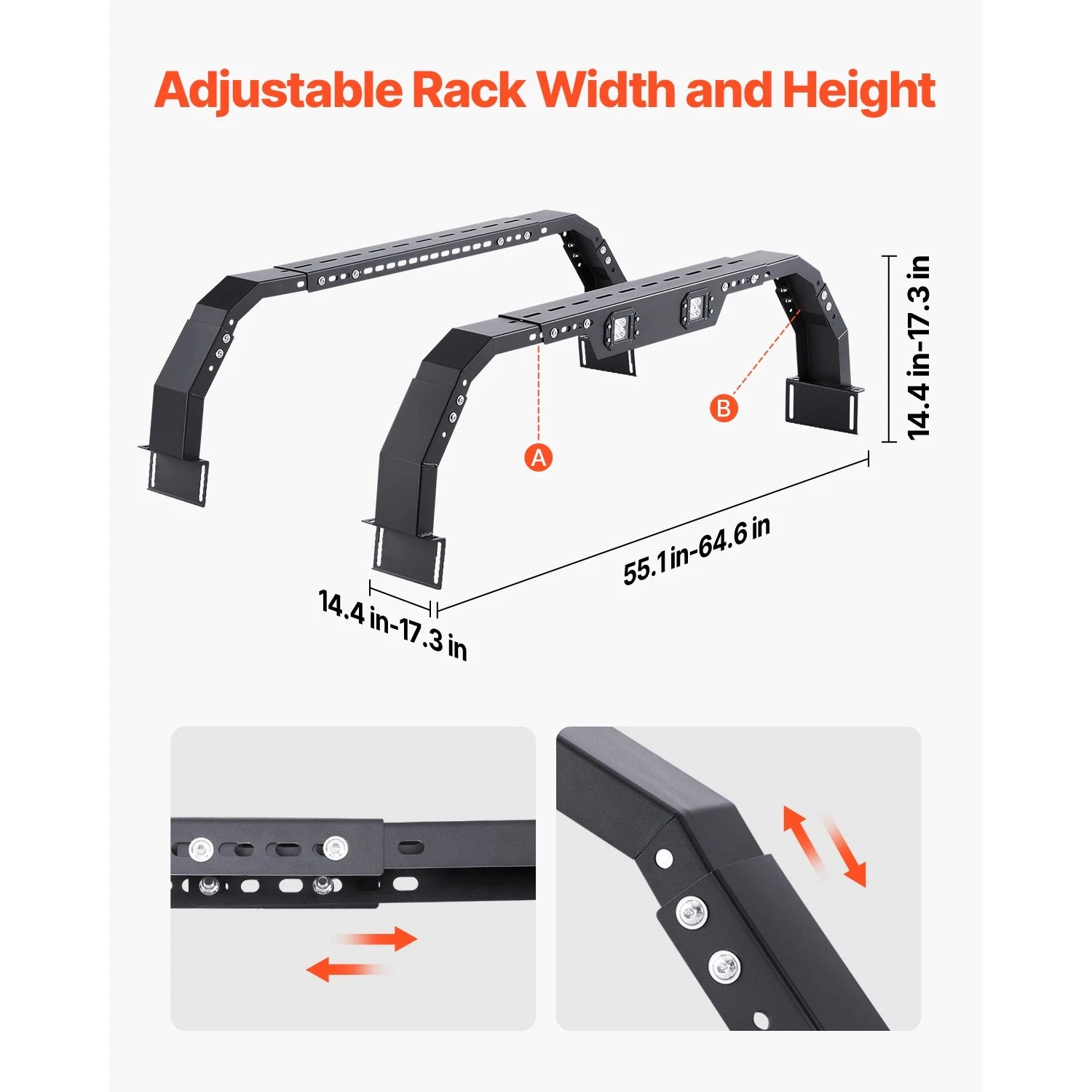 Overland Bed Rack Cargo Carrier with 2 LED Lights Fit For Ram 1500/Canyon/Silverado 1500/Tundra