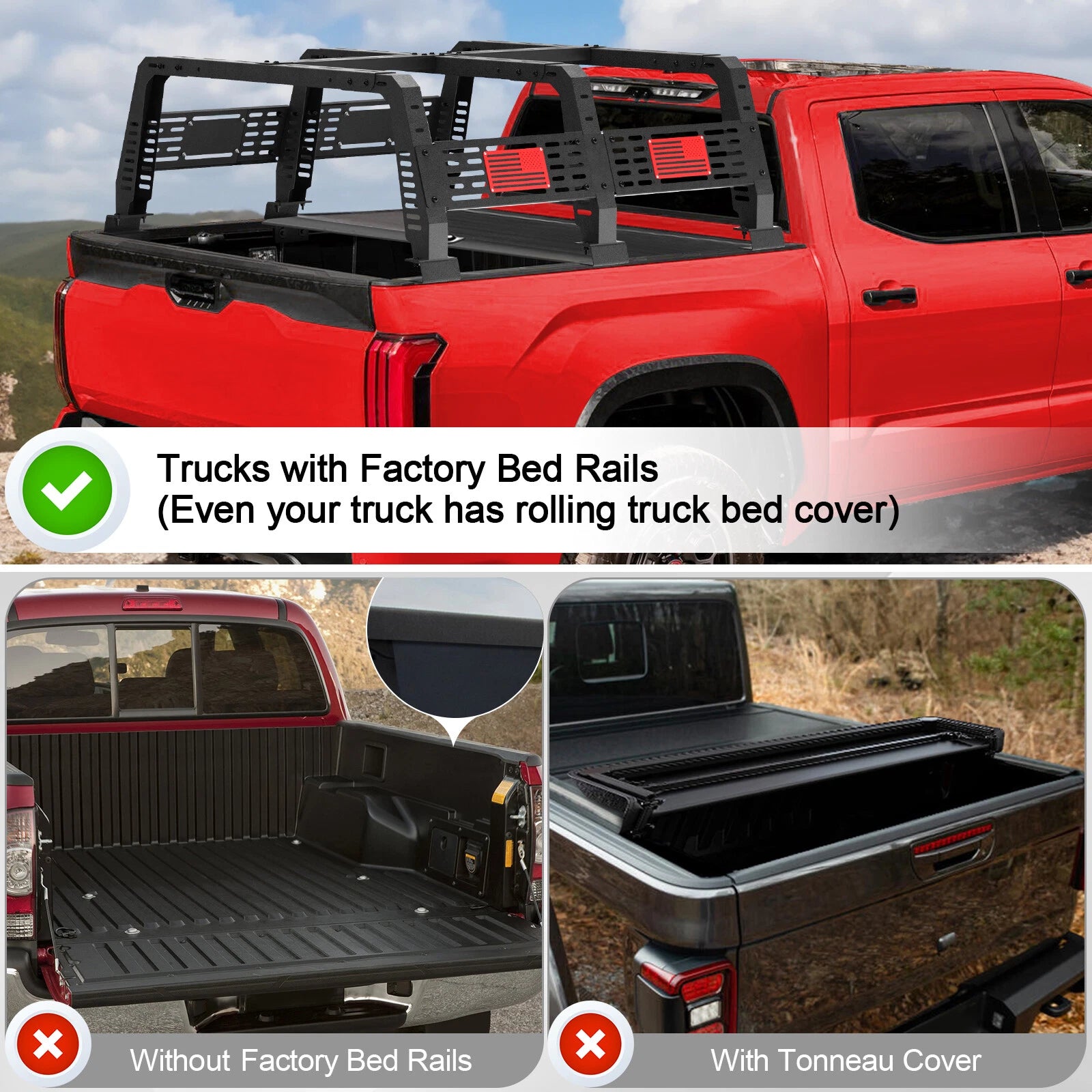 Overland Bed Rack Cargo Carrier Fit For Toyota Tacoma 2005-2023 Tundra 2014-2023