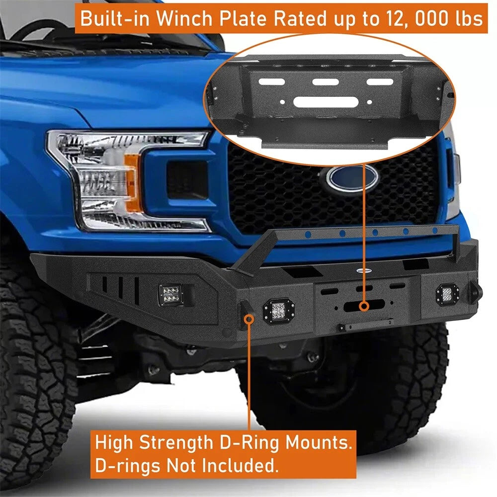 Off-Road Front Bumper w/ Winch Plate & LED Lights Fit For 2018 2019 2020 Ford F150