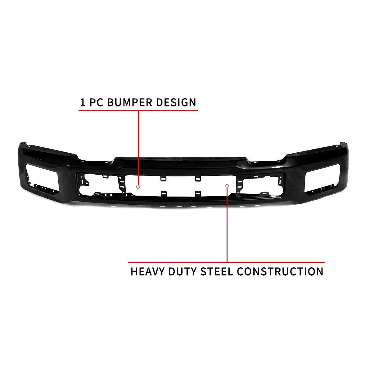 Off-Road Shadow Black Front Bumper Face Bar w/Fog Holes Fit For 2018 2019 2020 Ford F-150
