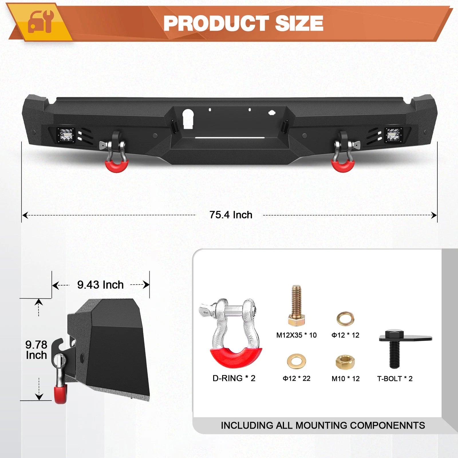 Rear Bumper w/Sensor Holes &LED Lights &D-rings For Ford F150 2015-2025 Off-Road