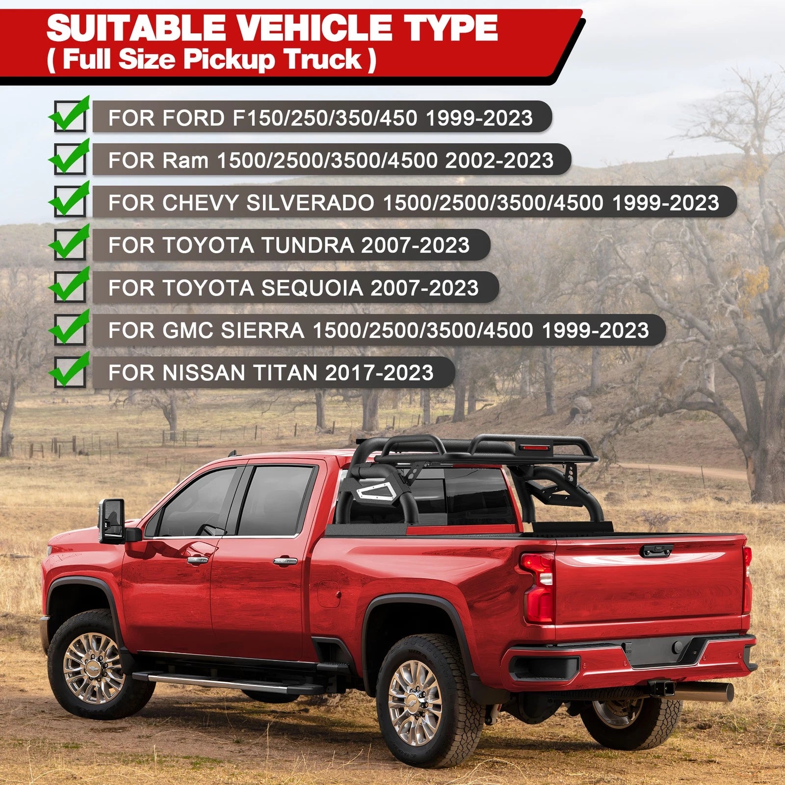 Adjustable Sport Bar Truck Bed Chase Rack Roll Bar Fit For Silverado 1500 / Tundra