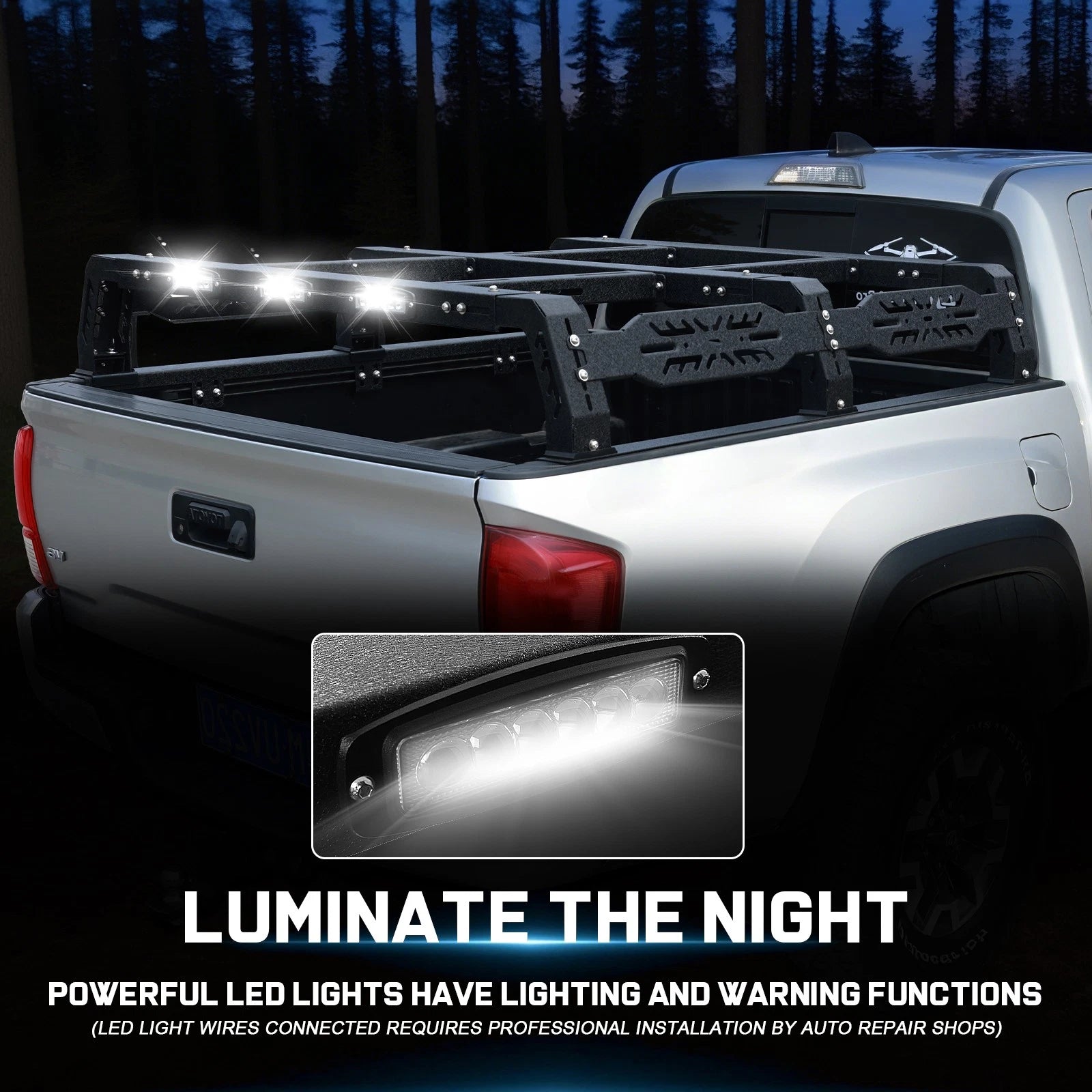 10.5" Truck Full Size Bed Rack LED Cargo Carrier Fit For Ford/Dodge/Tundra/Silverado/Nissan Titan