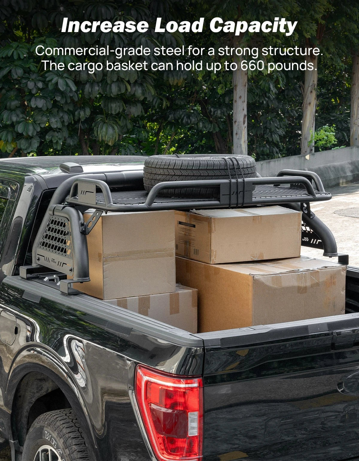 Adjustable Sport Bar Truck Bed Chase Rack Roll Bar w/ Cargo Basket Fit For F150 F250 F350 Ram Full-Size Truck