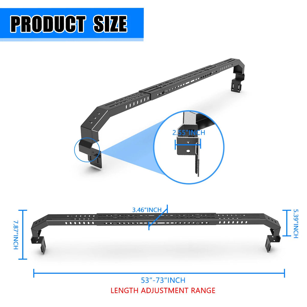 Adjustable Low Profile Truck Bed Rack Cross Bar Cargo Carrier Fit For Full-Size and Mid-Size Truck