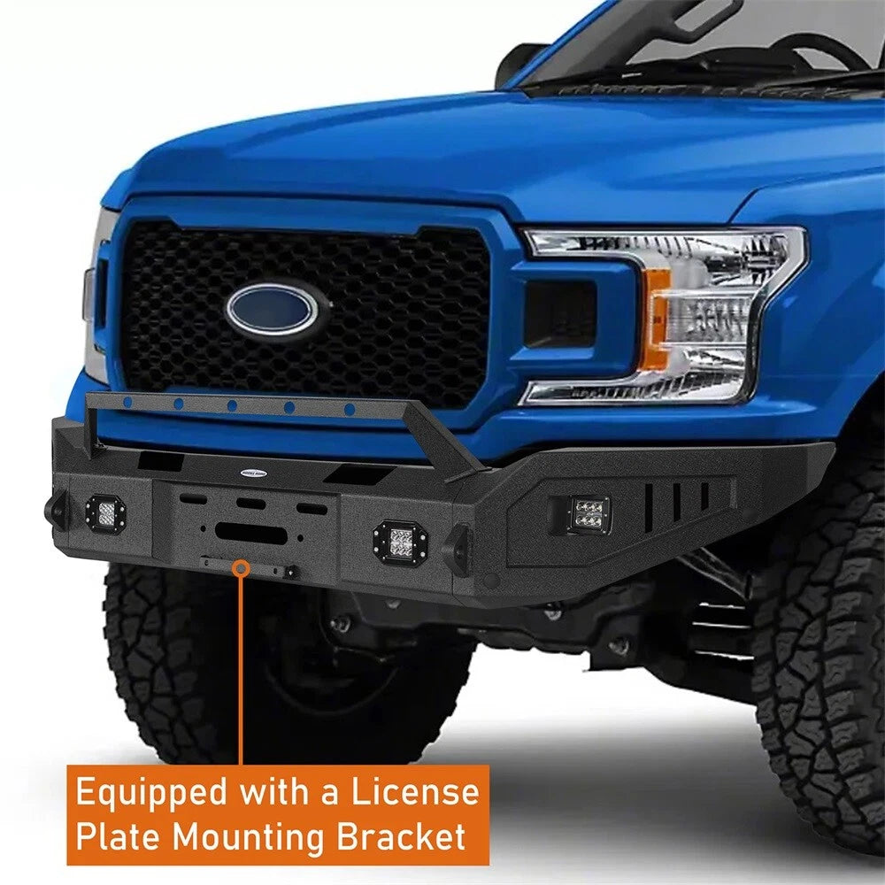 Off-Road Front Bumper w/ Winch Plate & LED Lights Fit For 2018 2019 2020 Ford F150
