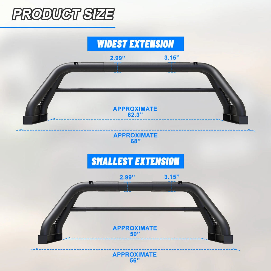 Adjustable Sport Bar Truck Bed Chase Rack Roll Bar Fit For 2005-2025 Toyota Tacoma
