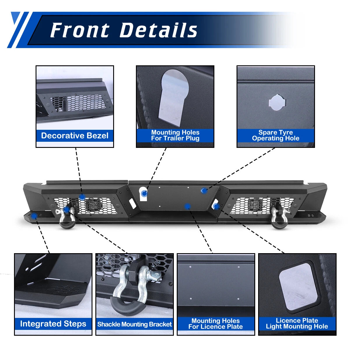 Off-Road Micro-texture Steel Rear Bumper+Shackles+Lights Fit For 2015-2026 Ford F150