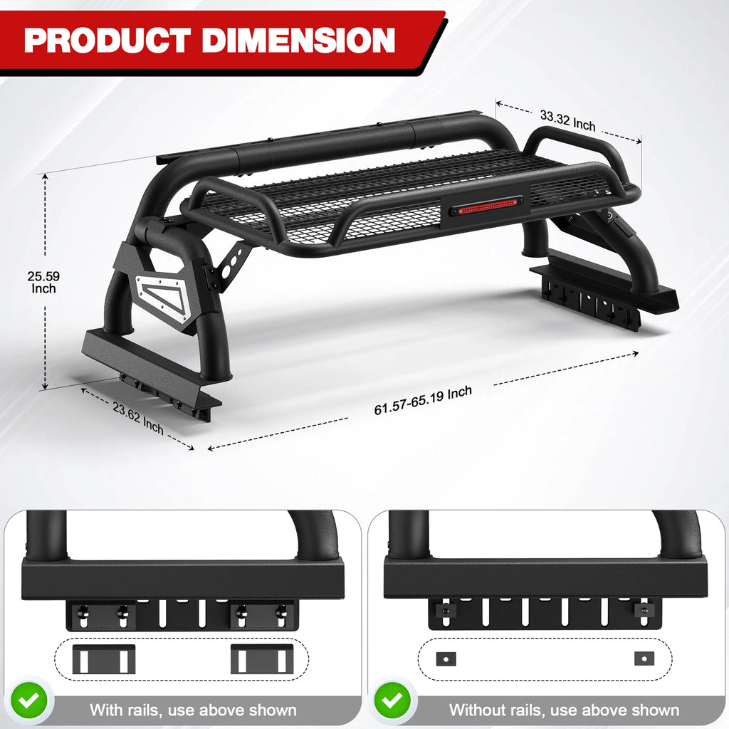 Adjustable Sport Bar Truck Bed Chase Rack Roll Bar Fit For Silverado 1500 / Tundra