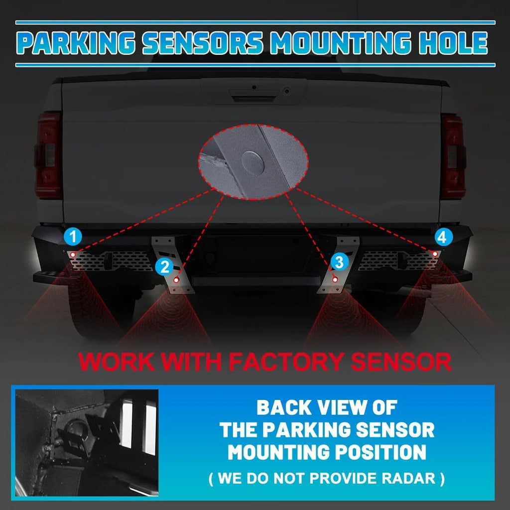 Off-Road Steel Rear Bumper Fit For 2015-2026 Ford F-150 w/2*4" LED Lights+2*D-Rings