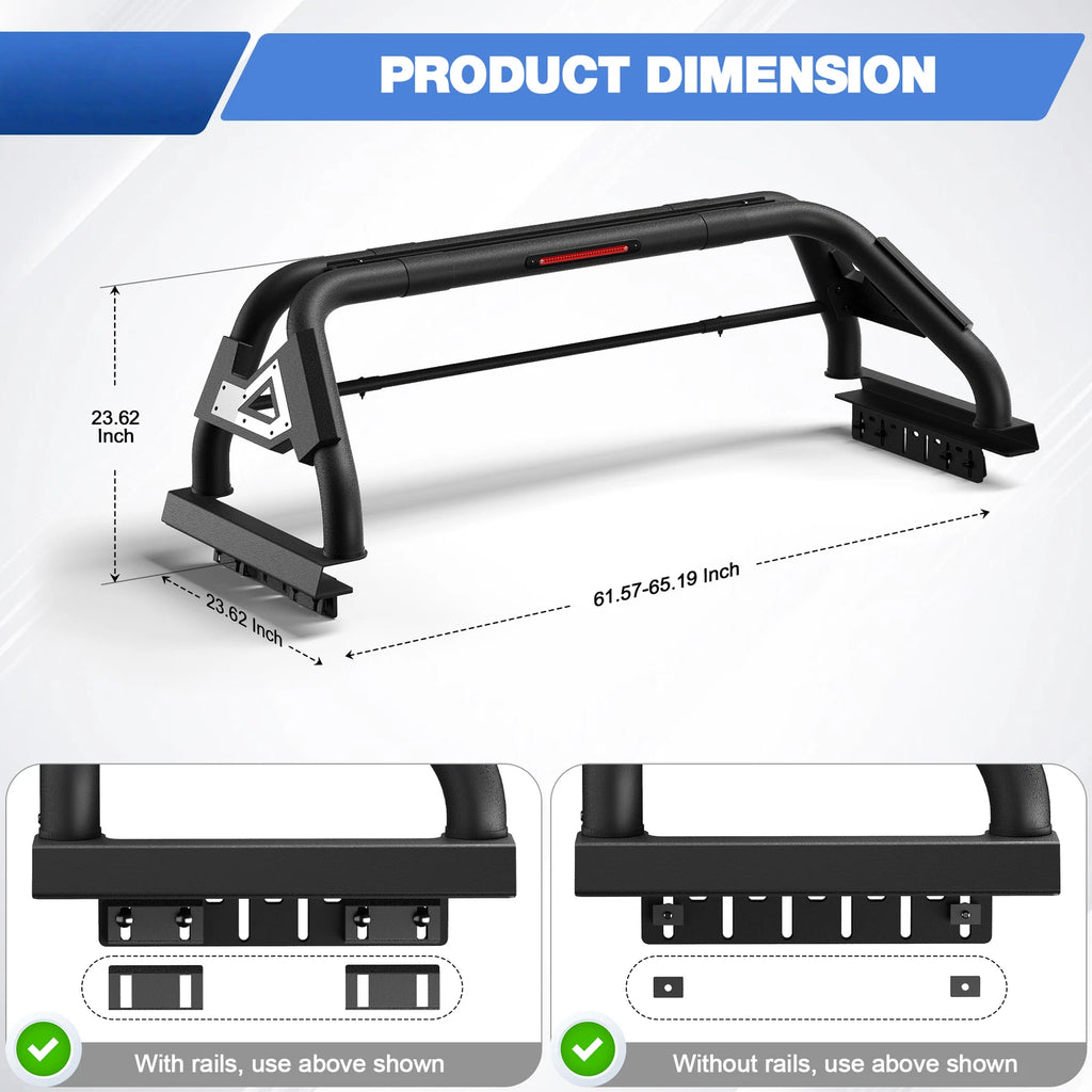 Adjustable Sport Bar Truck Bed Chase Rack Roll Bar Fit For F-150/Ram/Sierra 1500/Tundra/Silverado