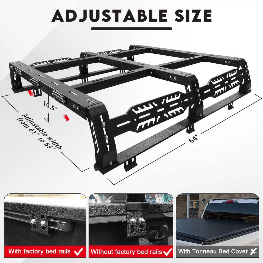 10.5" Truck Full Size Bed Rack LED Cargo Carrier Fit For Ford/Dodge/Tundra/Silverado/Nissan Titan