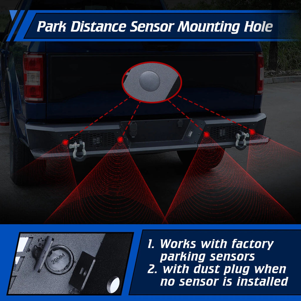 Off-Road Micro-texture Steel Rear Bumper+Shackles+Lights Fit For 2015-2026 Ford F150