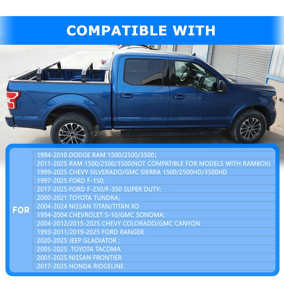 Adjustable Low Profile Truck Bed Rack Cross Bar Cargo Carrier Fit For Full-Size and Mid-Size Truck
