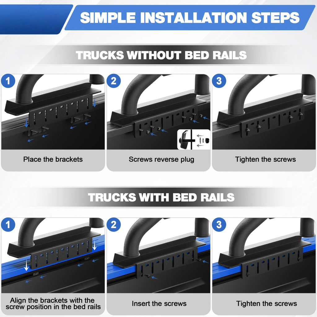 Adjustable Sport Bar Truck Bed Chase Rack Roll Bar Fit For F-150/Ram/Sierra 1500/Tundra/Silverado