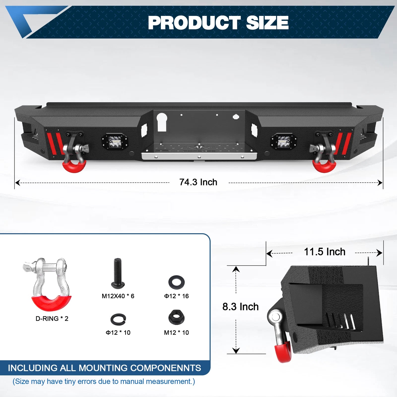 Rear Bumper Fit For 2021-2025 Ford F-150 F150 Off-Road Bumper w/LED Lights D-Ring