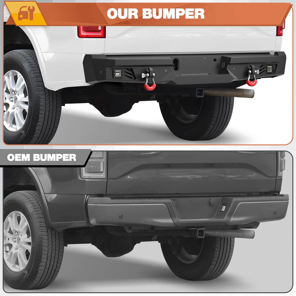 Rear Bumper w/Sensor Holes &LED Lights &D-rings For Ford F150 2015-2025 Off-Road