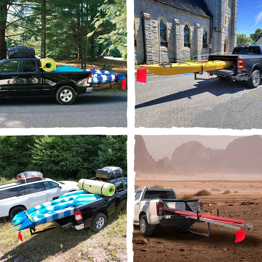 Heavy Duty Truck Bed Extender with Ratchet Straps – 750 lbs Capacity, Universal 2" Hitch, Adjustable Width & Height