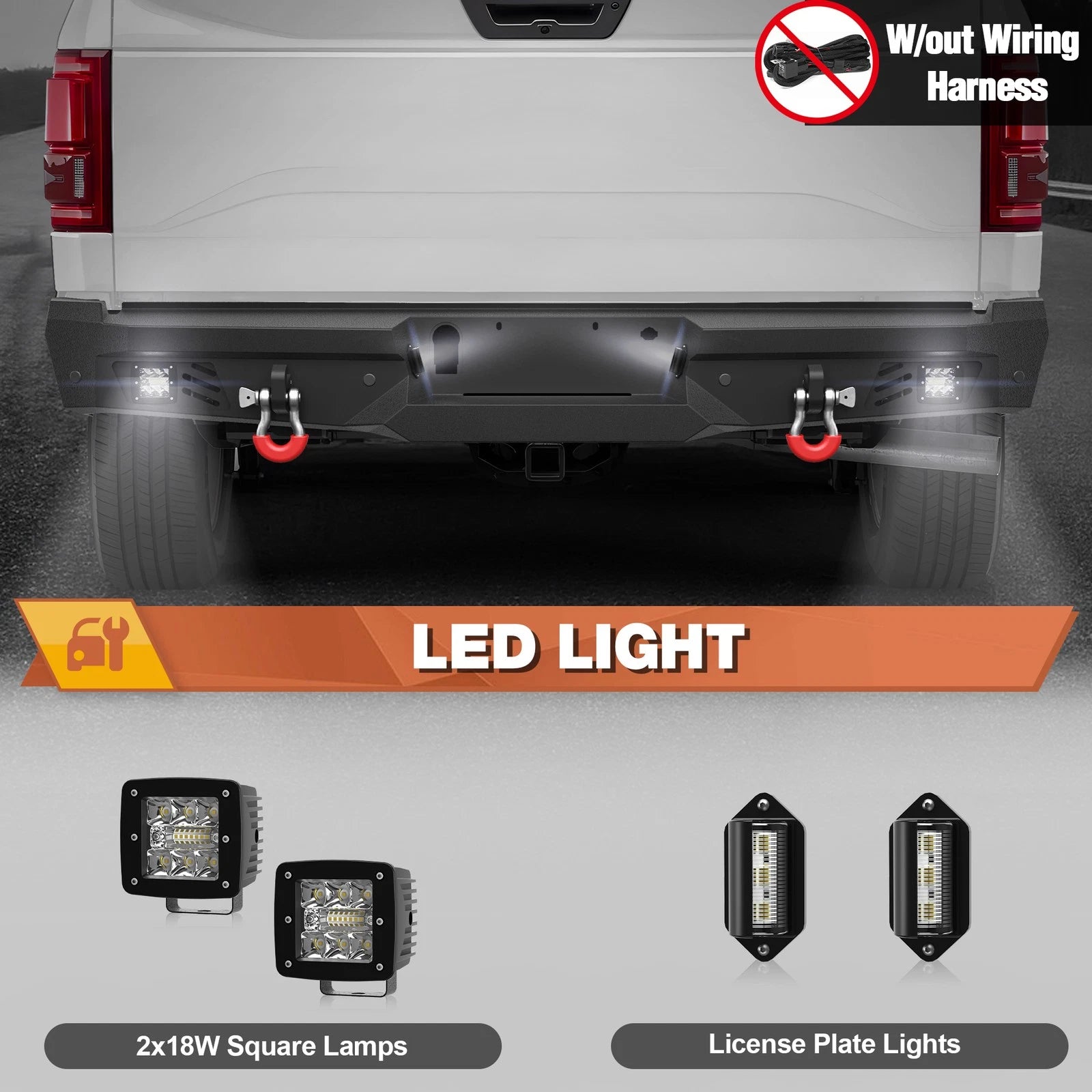 Rear Bumper w/Sensor Holes &LED Lights &D-rings For Ford F150 2015-2025 Off-Road