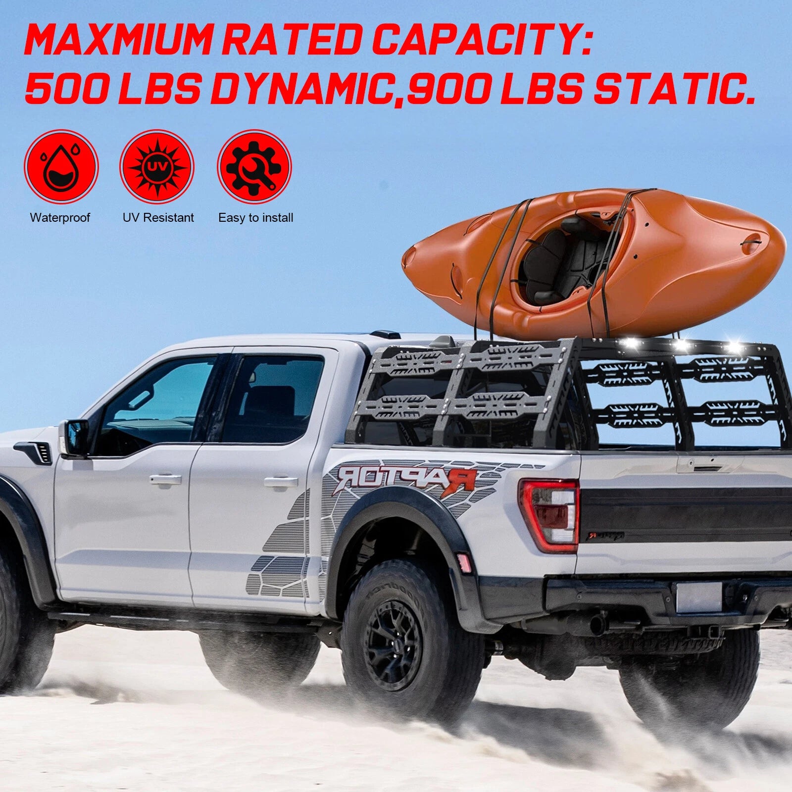 22.5" Full Size Truck Bed Rack Cargo Carrier with LED Fit For Ford/Dodge Ram/Tundra/Silverado/Nissan Titan