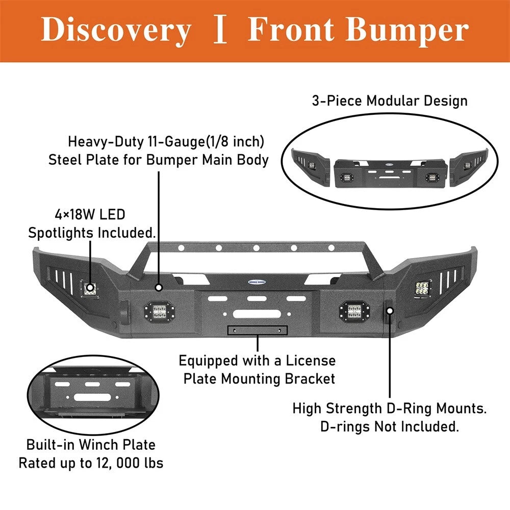 Off-Road Front Bumper w/ Winch Plate & LED Lights Fit For 2018 2019 2020 Ford F150