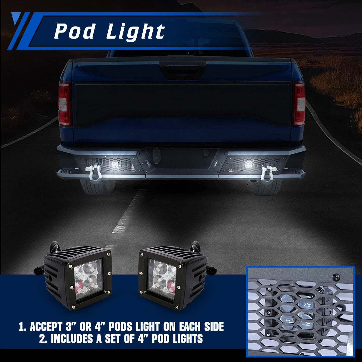 Off-Road Micro-texture Steel Rear Bumper+Shackles+Lights Fit For 2015-2026 Ford F150
