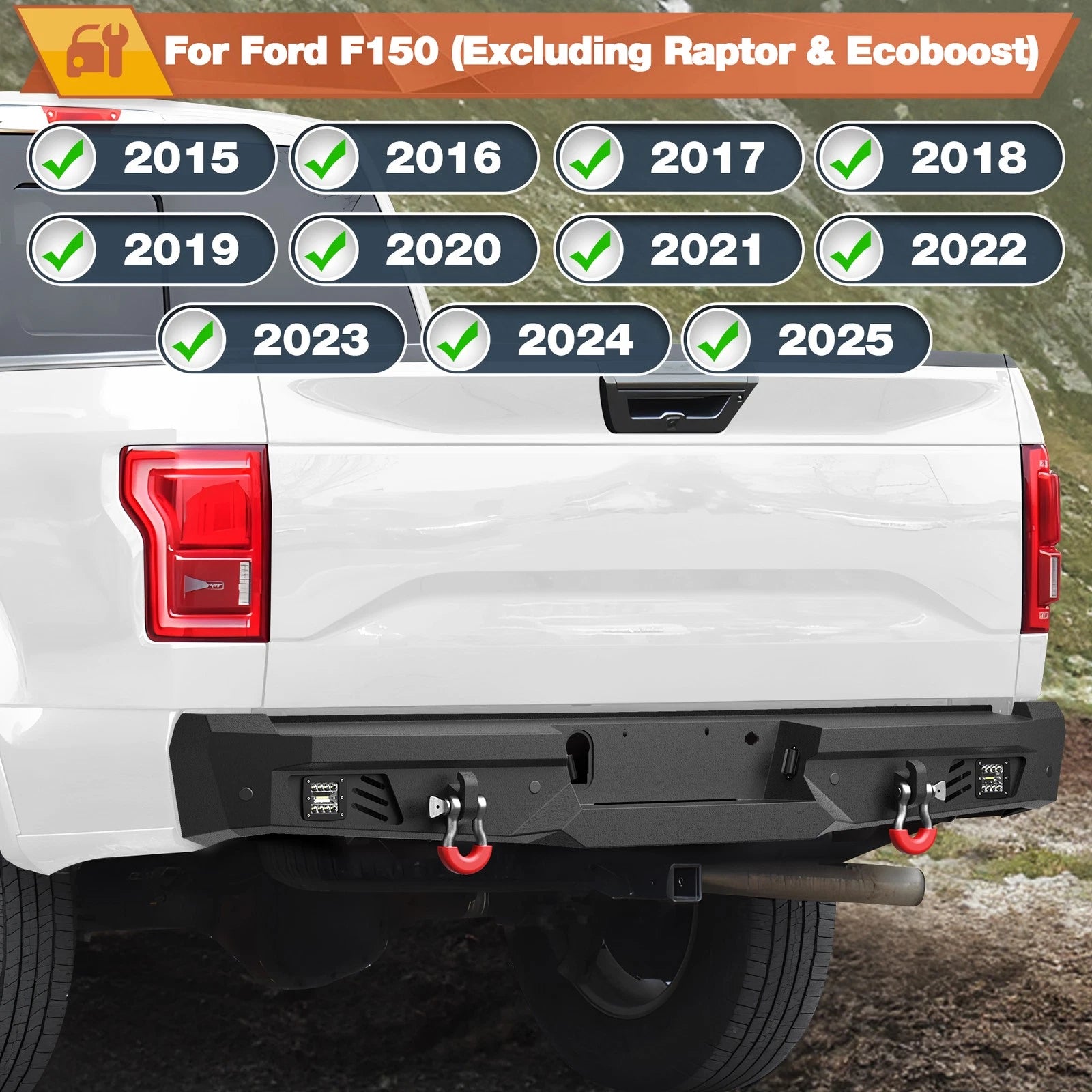 Rear Bumper w/Sensor Holes &LED Lights &D-rings For Ford F150 2015-2025 Off-Road