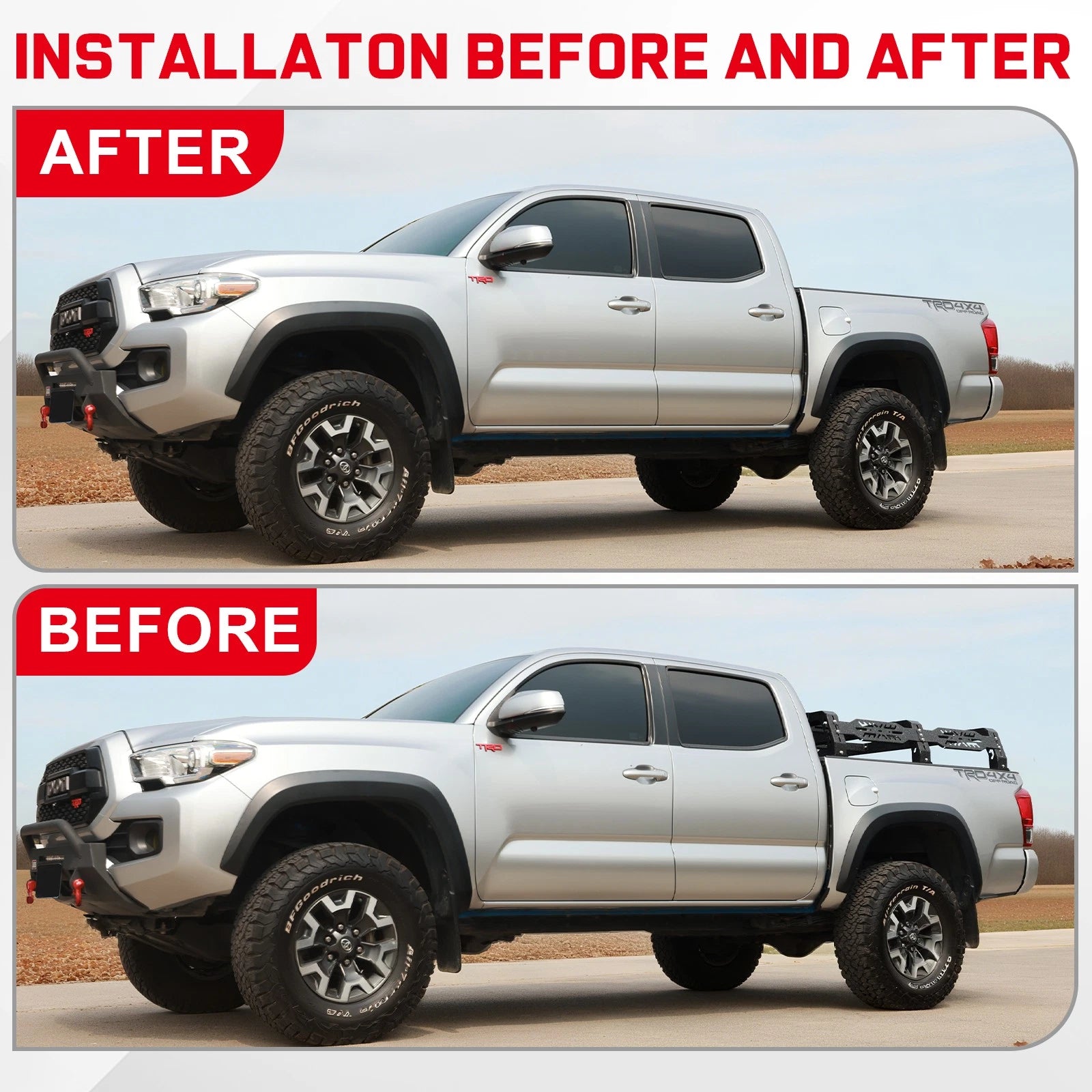 10.5" Truck Full Size Bed Rack LED Cargo Carrier Fit For Ford/Dodge/Tundra/Silverado/Nissan Titan