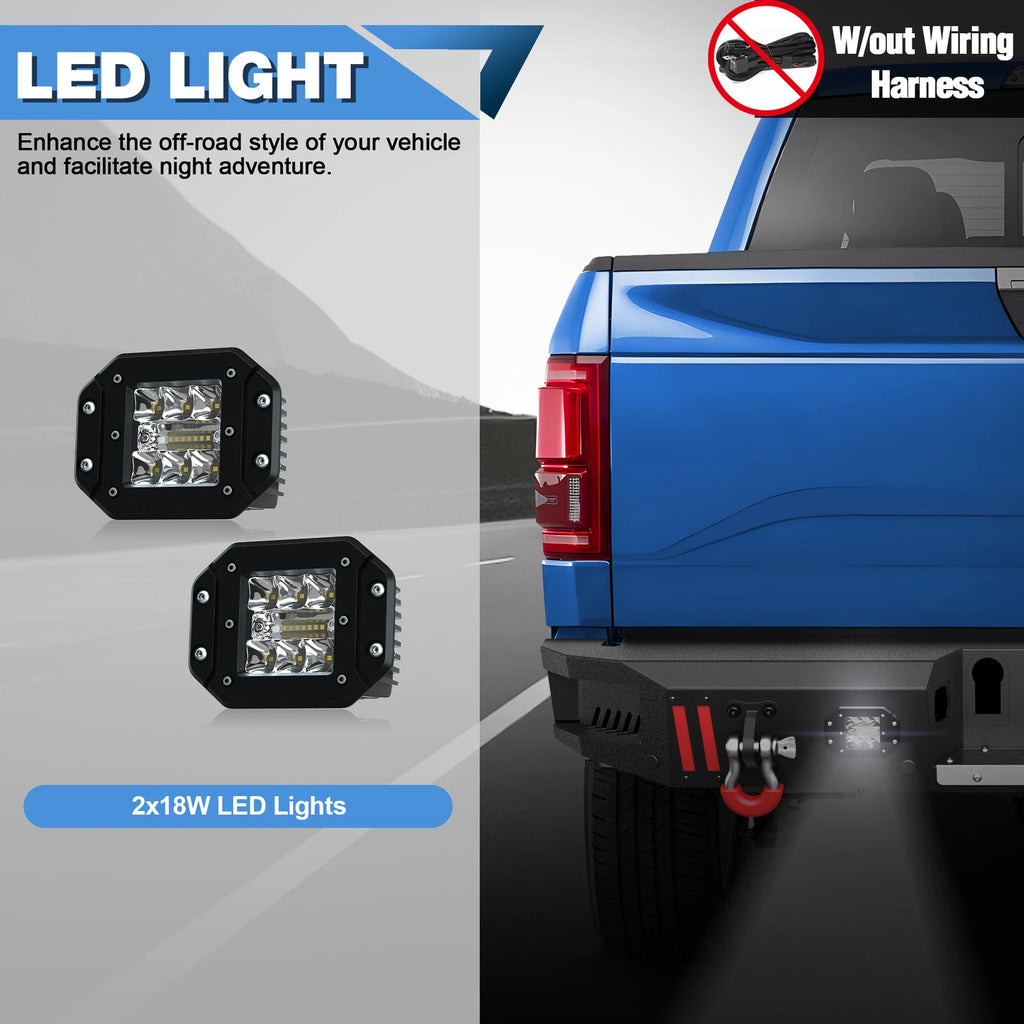 Rear Bumper Fit For 2021-2025 Ford F-150 F150 Off-Road Bumper w/LED Lights D-Ring