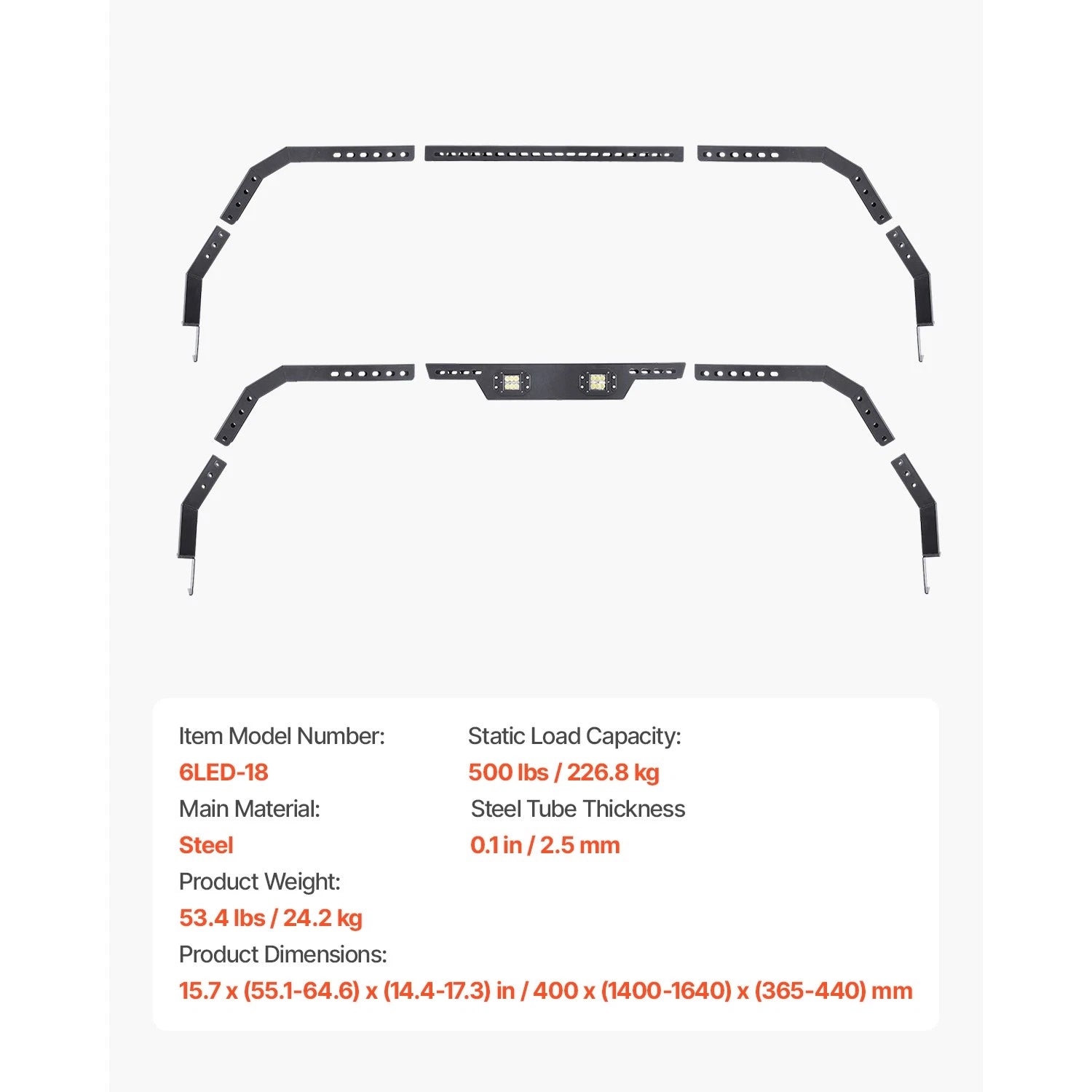 Overland Bed Rack Cargo Carrier with 2 LED Lights Fit For Ram 1500/Canyon/Silverado 1500/Tundra
