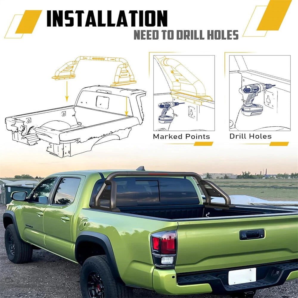 Adjustable Sport Bar Chase Rack Roll Bar Fit For 2005-2025 Toyota Tacoma