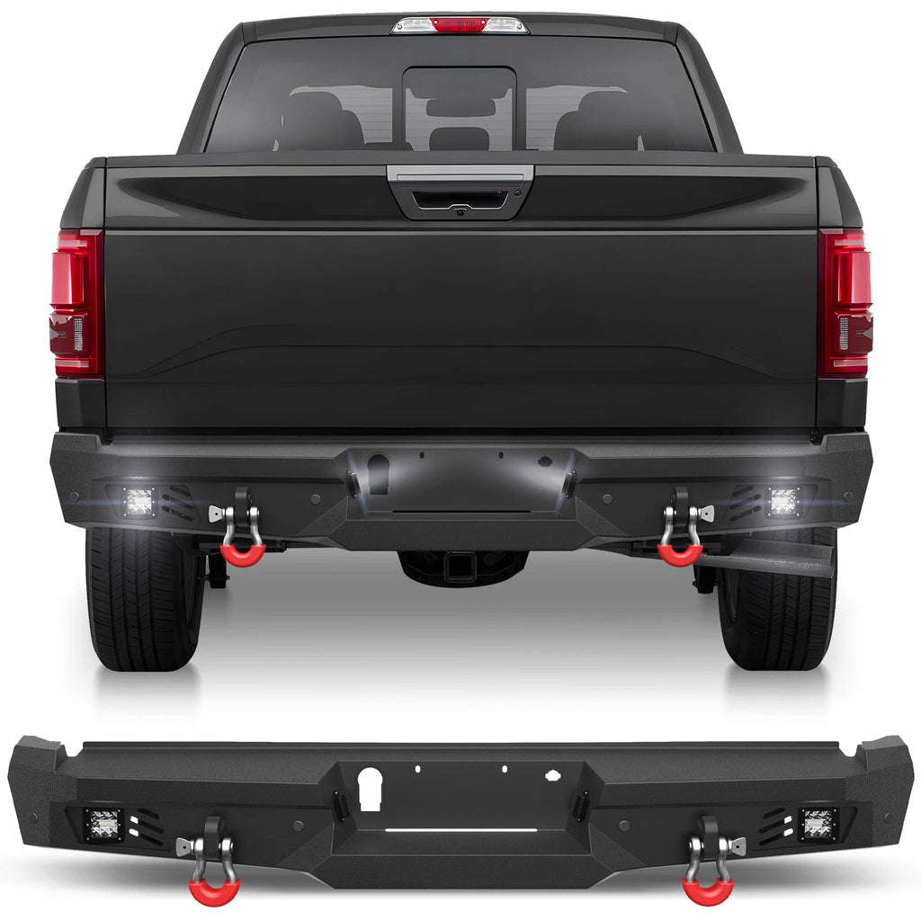 Rear Bumper w/Sensor Holes &LED Lights &D-rings For Ford F150 2015-2025 Off-Road