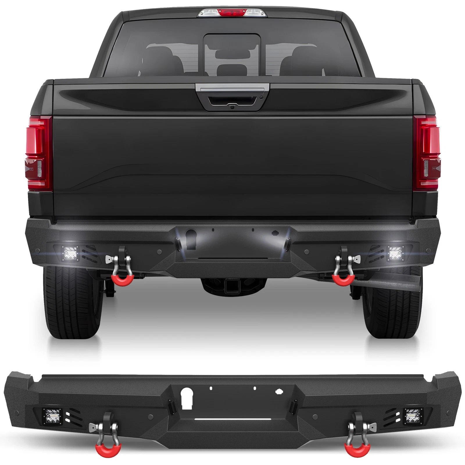 Rear Bumper w/Sensor Holes &LED Lights &D-rings For Ford F150 2015-2025 Off-Road