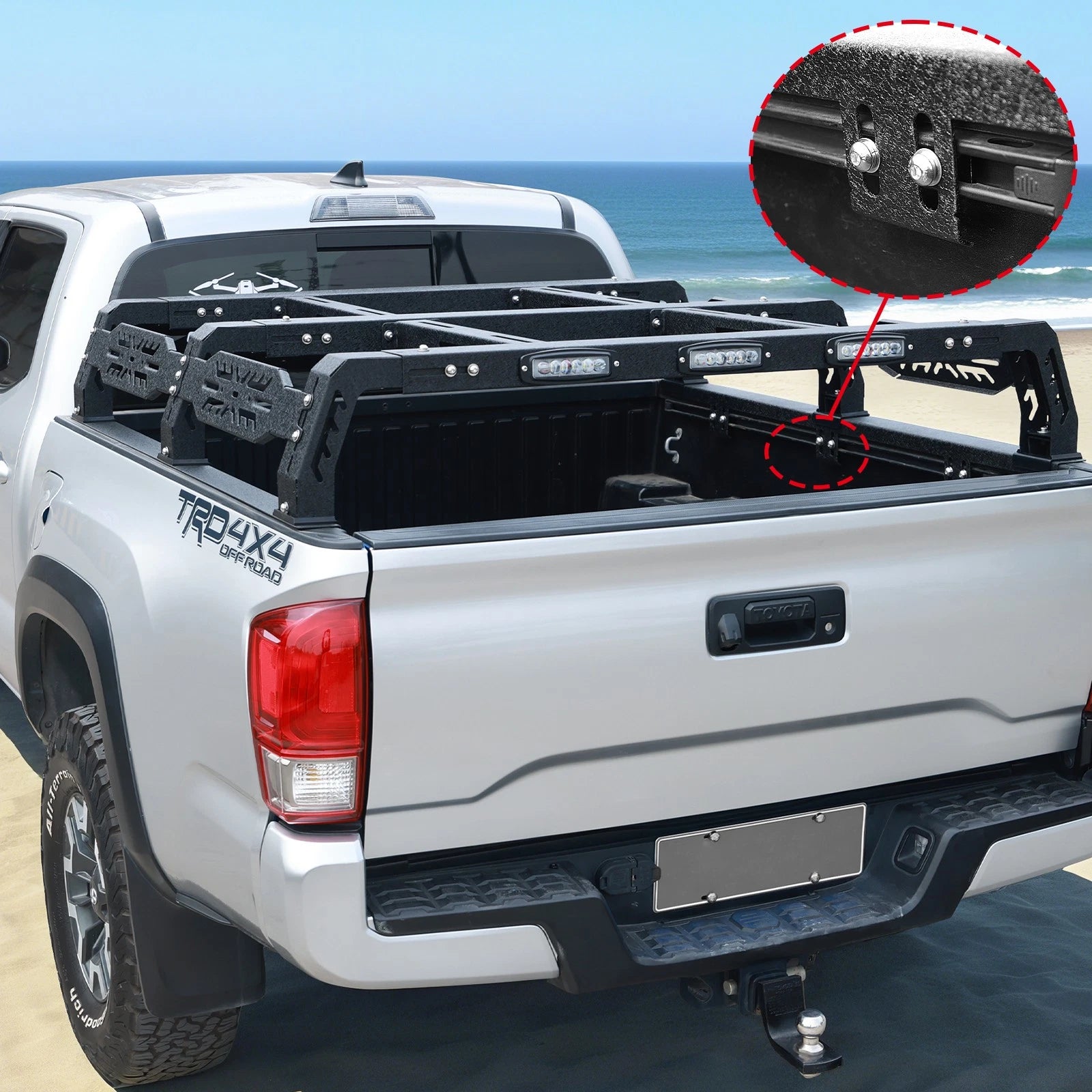 10.5" Truck Full Size Bed Rack LED Cargo Carrier Fit For Ford/Dodge/Tundra/Silverado/Nissan Titan