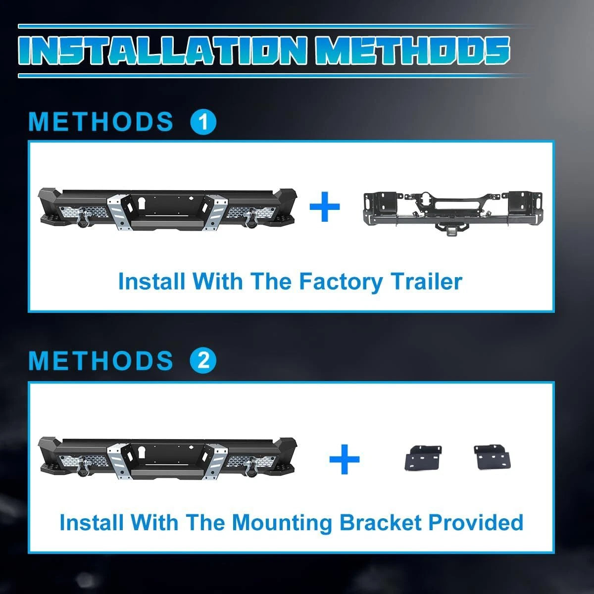 Off-Road Steel Rear Bumper Fit For 2015-2026 Ford F-150 w/2*4" LED Lights+2*D-Rings