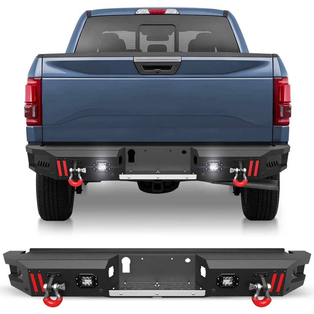 Rear Bumper Fit For 2021-2025 Ford F-150 F150 Off-Road Bumper w/LED Lights D-Ring