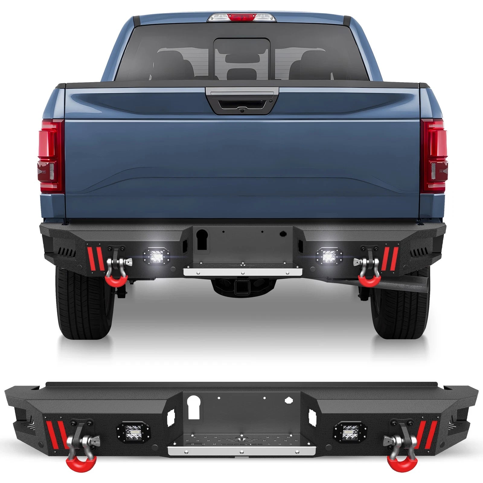 Rear Bumper Fit For 2021-2025 Ford F-150 F150 Off-Road Bumper w/LED Lights D-Ring