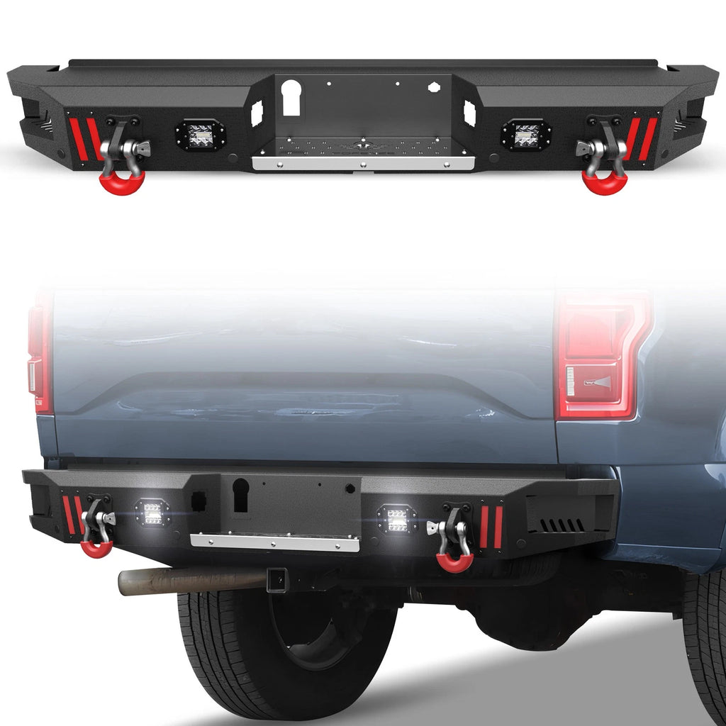 Rear Bumper Fit For 2021-2025 Ford F-150 F150 Off-Road Bumper w/LED Lights D-Ring