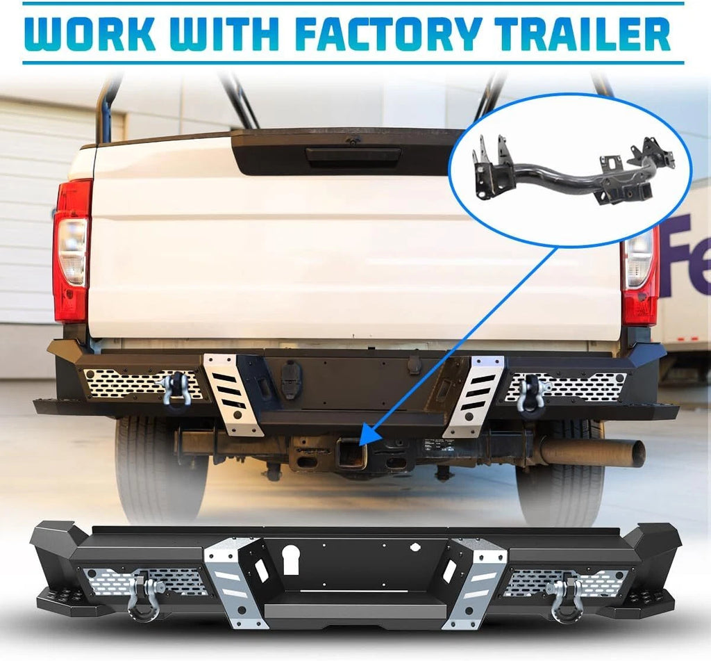 Off-Road Steel Rear Bumper Fit For 2015-2026 Ford F-150 w/2*4" LED Lights+2*D-Rings