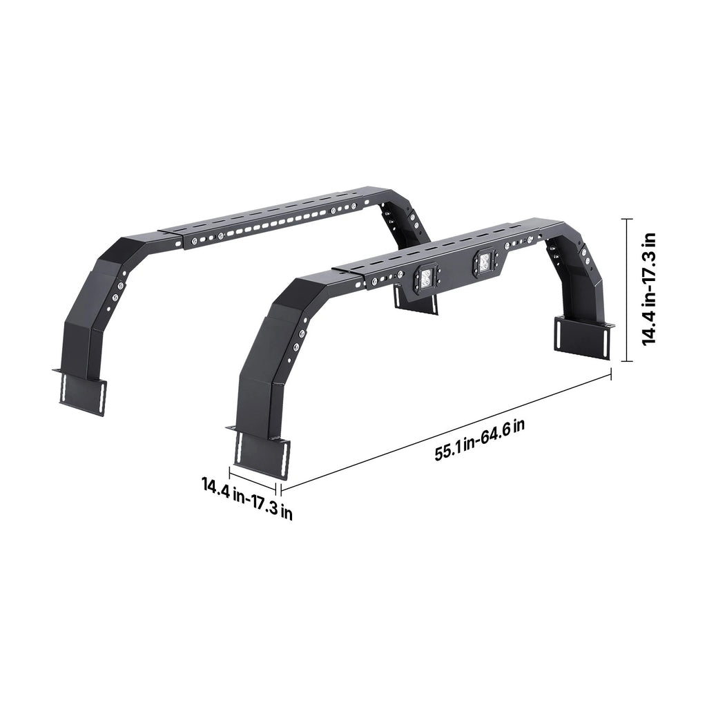 Overland Bed Rack Cargo Carrier with 2 LED Lights Fit For Ram 1500/Canyon/Silverado 1500/Tundra